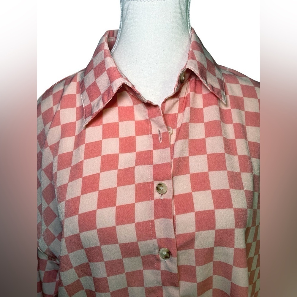 Pretty Garbage Pink Checkered Print Long Sleeve Button Down Shirt - Picture 3 of 10